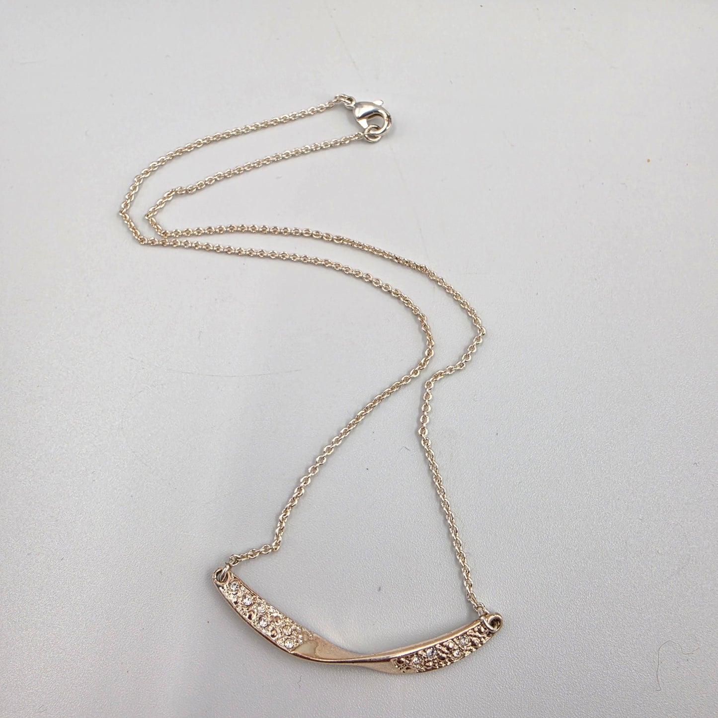 16.5" Silver Plated/Clear Rhinestone/Two Tone Bar Necklace
