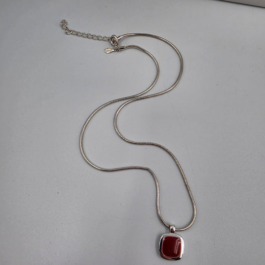 PREMIER DESIGNS  17.5"-19" Adjustable Silver Tone/Mauve Enamel Necklace