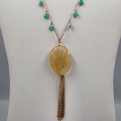30"-33" Teal Acrylic Rhinestone/Resin Molded Quartz Style Stone Necklace
