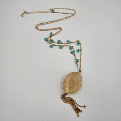 30"-33" Teal Acrylic Rhinestone/Resin Molded Quartz Style Stone Necklace