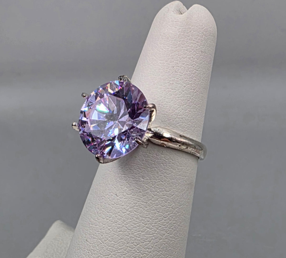Lavender Cubic Zirconia/Portuguese Cut Solitaire/Sterling Silver  Ring Size 4.75