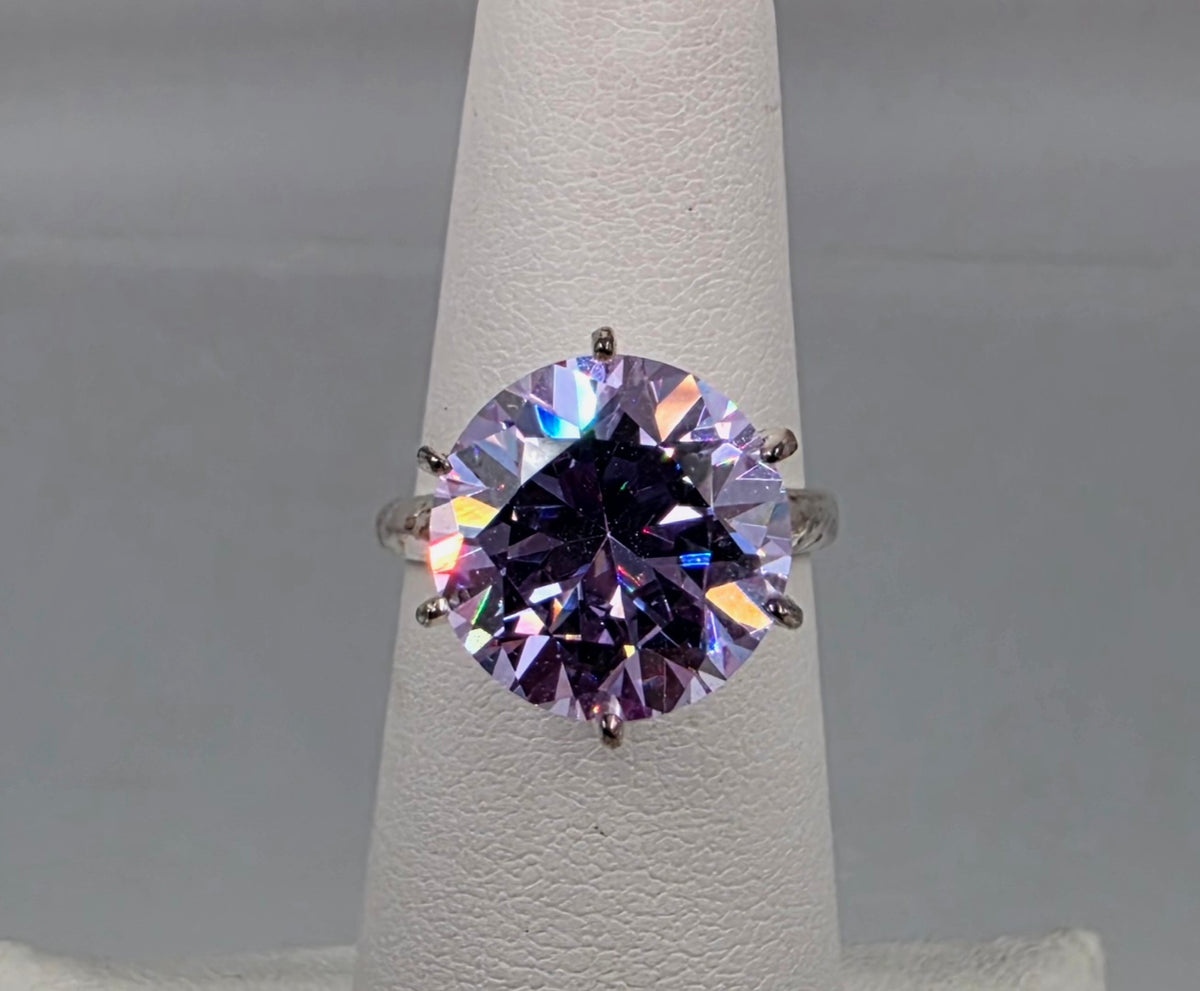 Lavender Cubic Zirconia/Portuguese Cut Solitaire/Sterling Silver  Ring Size 4.75