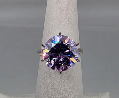 Lavender Cubic Zirconia/Portuguese Cut Solitaire/Sterling Silver  Ring Size 4.75