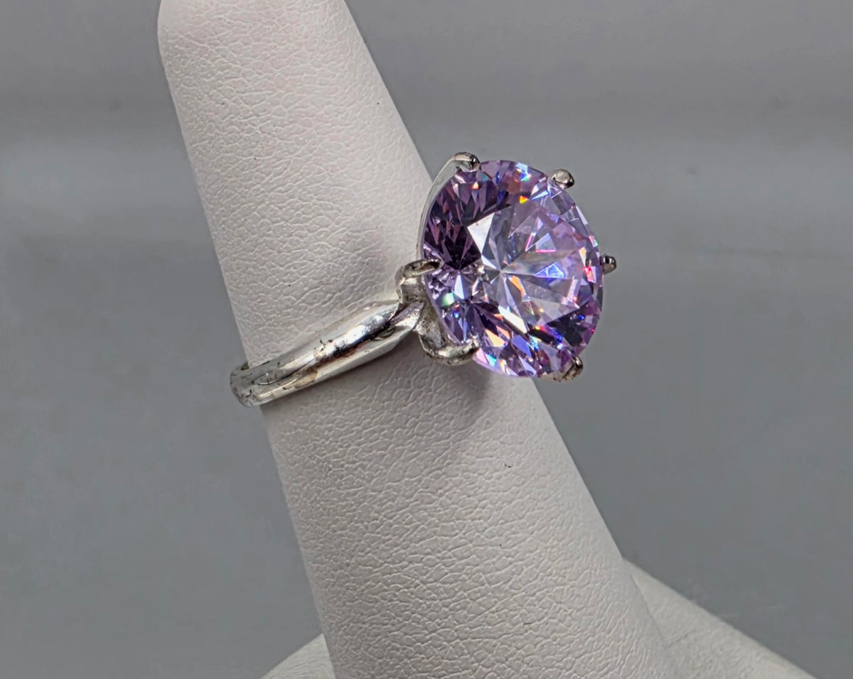 Lavender Cubic Zirconia/Portuguese Cut Solitaire/Sterling Silver  Ring Size 4.75