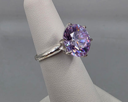 Lavender Cubic Zirconia/Portuguese Cut Solitaire/Sterling Silver  Ring Size 4.75
