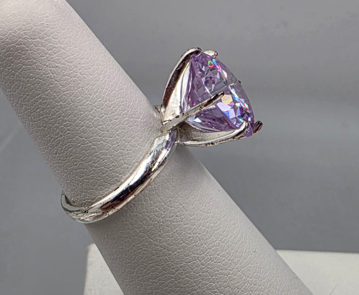 Lavender Cubic Zirconia/Portuguese Cut Solitaire/Sterling Silver  Ring Size 4.75