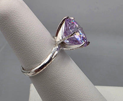 Lavender Cubic Zirconia/Portuguese Cut Solitaire/Sterling Silver  Ring Size 4.75