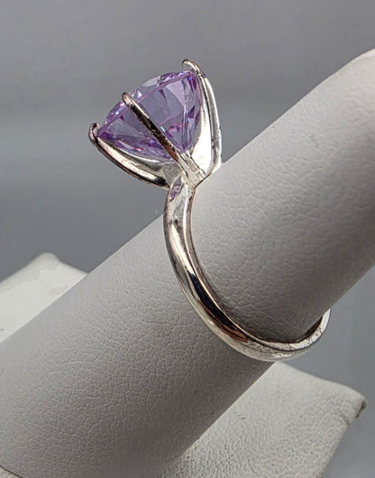 Lavender Cubic Zirconia/Portuguese Cut Solitaire/Sterling Silver  Ring Size 4.75