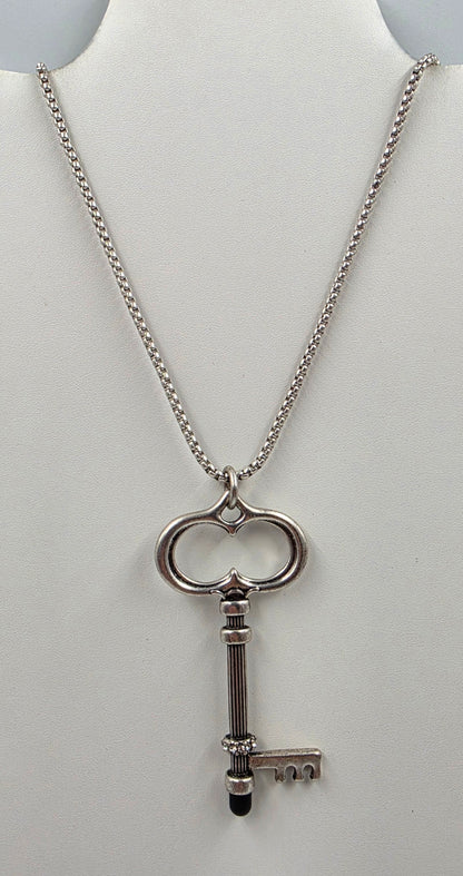 CHICOS Silver Tone 34"-38" Adjustable Clear Rhinestone/Key Necklace