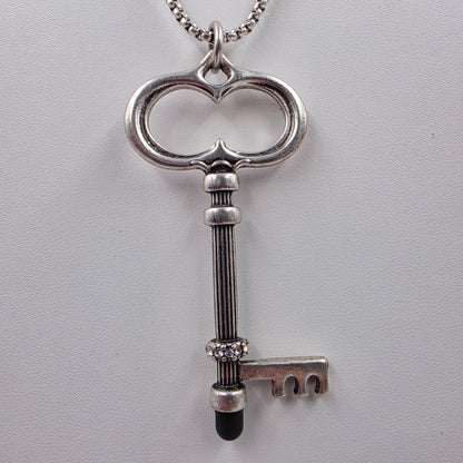 CHICOS Silver Tone 34"-38" Adjustable Clear Rhinestone/Key Necklace