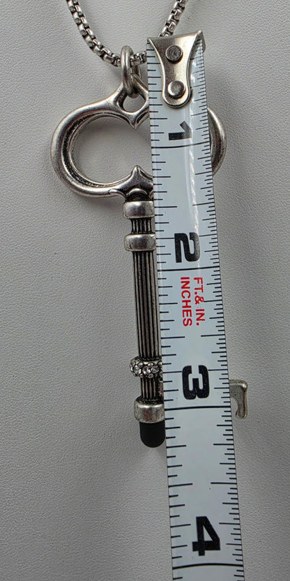 CHICOS Silver Tone 34"-38" Adjustable Clear Rhinestone/Key Necklace