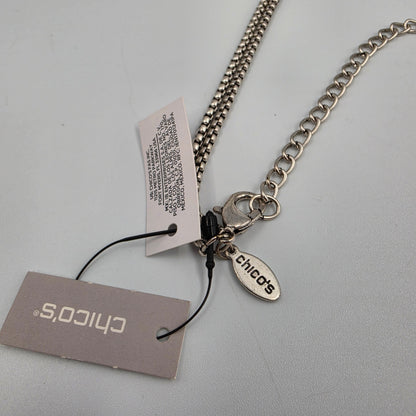 CHICOS Silver Tone 34"-38" Adjustable Clear Rhinestone/Key Necklace