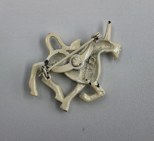 GERRYS Vintage Iridescent White Enamel Unicorn Brooch