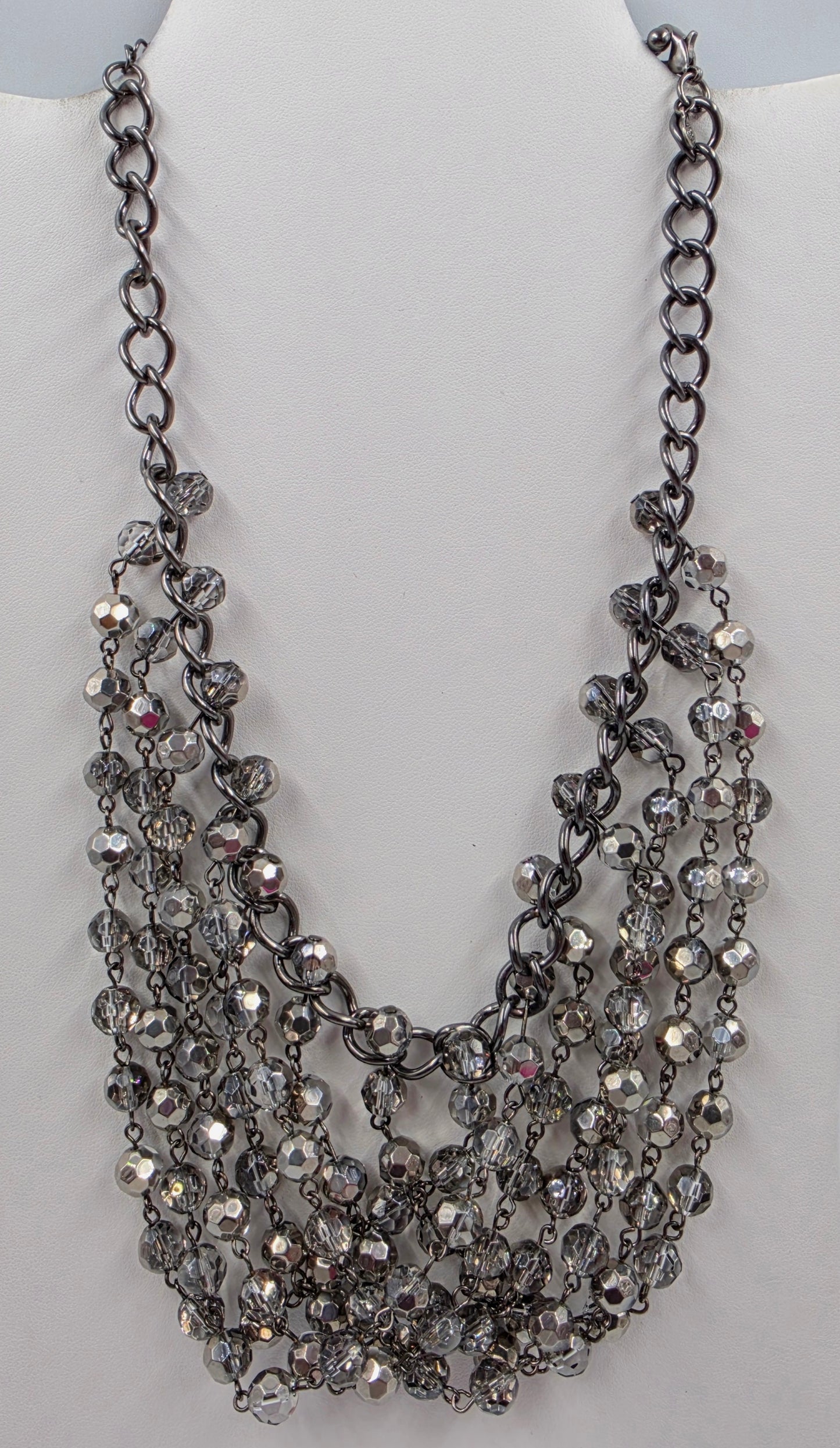 PREMIER DESIGNS 18"-22" Silver Faceted Glass/ Multi Beaded Bib Necklace