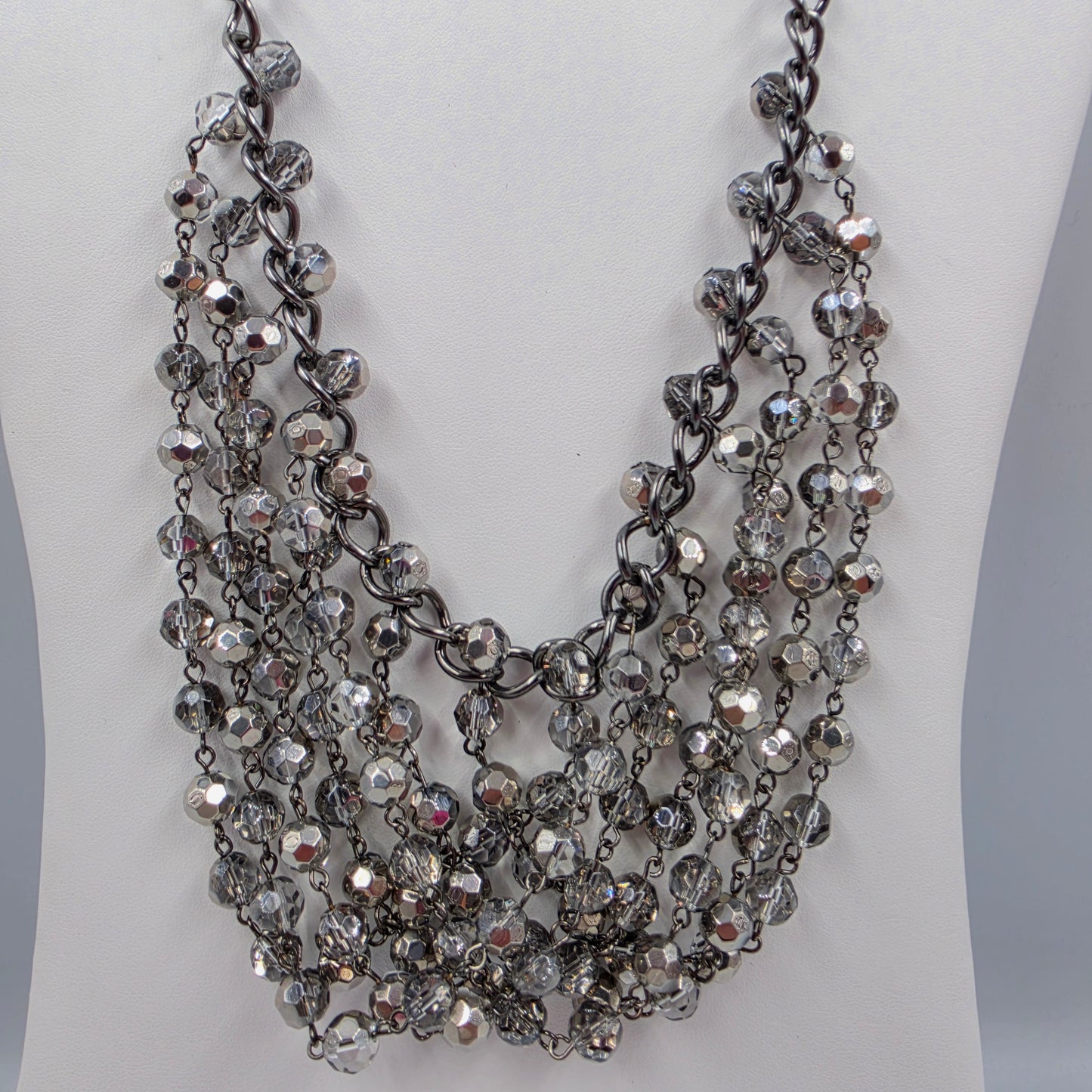 PREMIER DESIGNS 18"-22" Silver Faceted Glass/ Multi Beaded Bib Necklace