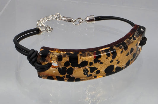 MURANO Glass Leopard Print 6.75"-8" Adjustable/Corded Silver Tone Bracelet