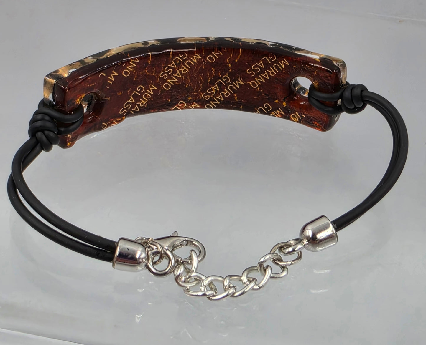 MURANO Glass Leopard Print 6.75"-8" Adjustable/Corded Silver Tone Bracelet