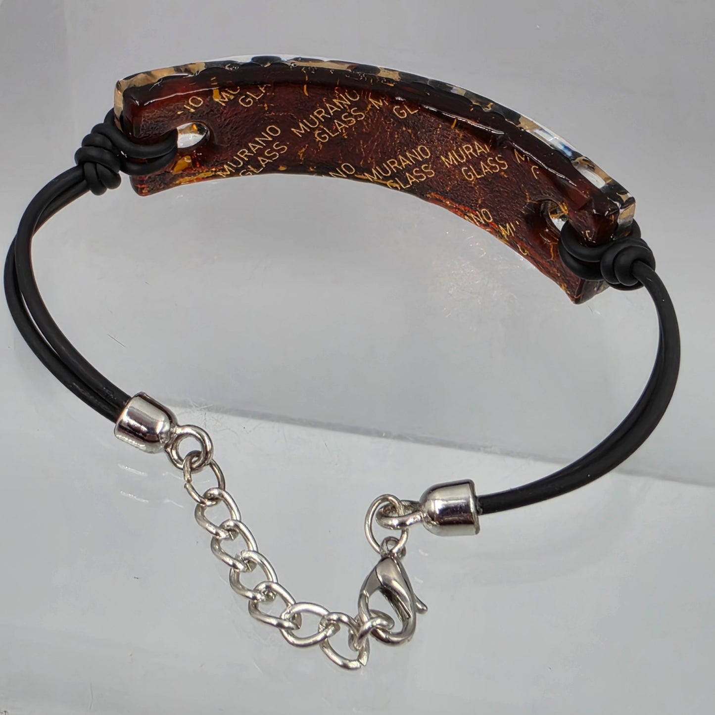 MURANO Glass Leopard Print 6.75"-8" Adjustable/Corded Silver Tone Bracelet