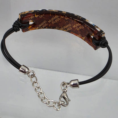 MURANO Glass Leopard Print 6.75"-8" Adjustable/Corded Silver Tone Bracelet