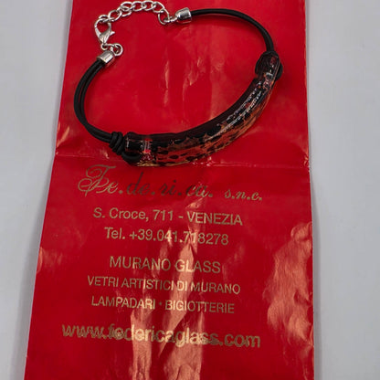 MURANO Glass Leopard Print 6.75"-8" Adjustable/Corded Silver Tone Bracelet