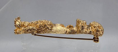 MONET 2.25" Vintage 1960"s-70"s Gold Tone Plated Textured Sitting Poodle With A Detailed Bow And Black Rhinestone Eyes