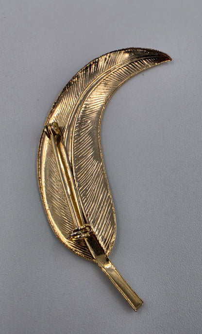 1980's Gold Plated Textured Leaf Brooch