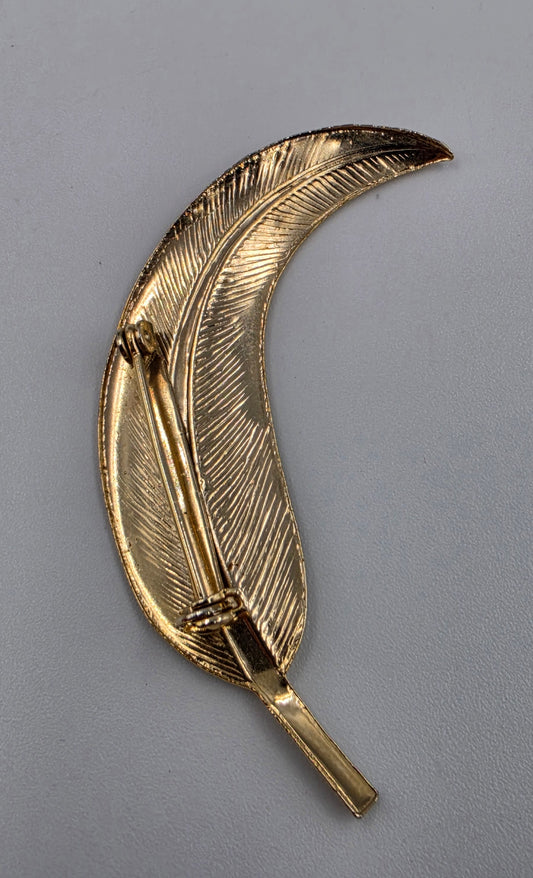 1980's Gold Plated Textured Leaf Brooch