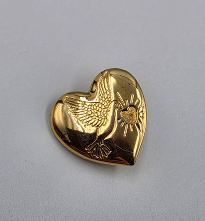 THE VARIETY CLUB Vintage Gold Tone Carved Dove Heart Brooch