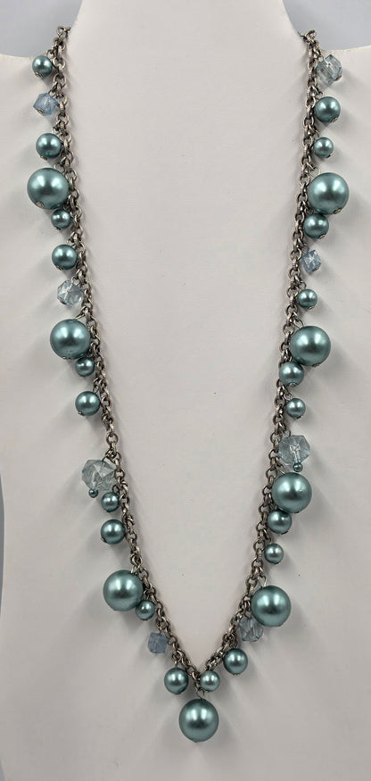 24" Teal Bead/Faceted Square Acrylic Beaded Necklace