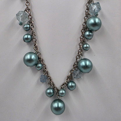24" Teal Bead/Faceted Square Acrylic Beaded Necklace