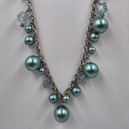 24" Teal Bead/Faceted Square Acrylic Beaded Necklace