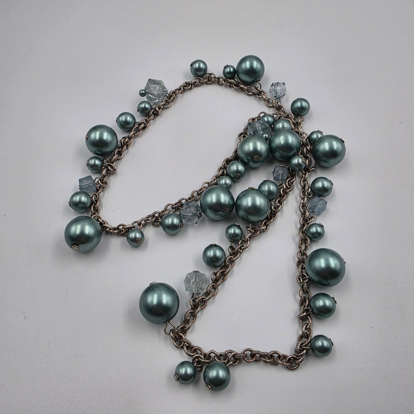 24" Teal Bead/Faceted Square Acrylic Beaded Necklace