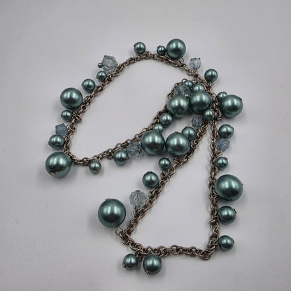 24" Teal Bead/Faceted Square Acrylic Beaded Necklace