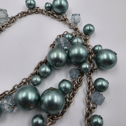 24" Teal Bead/Faceted Square Acrylic Beaded Necklace
