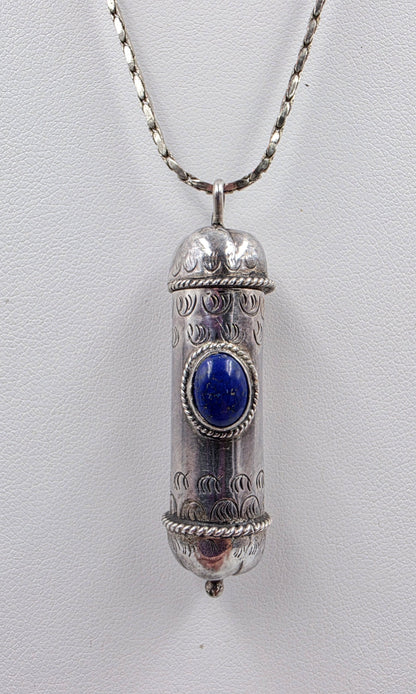 18KGF 17" Necklace/Tibetan Gau Prayer Box/Lapis Lazuli/Sterling Silver Pendant
