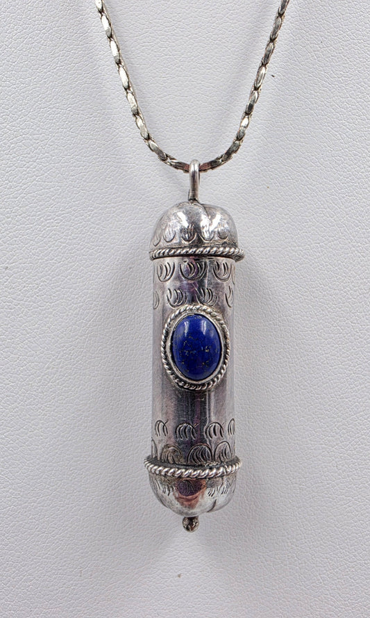 18KGF 17" Necklace/Tibetan Gau Prayer Box/Lapis Lazuli/Sterling Silver Pendant