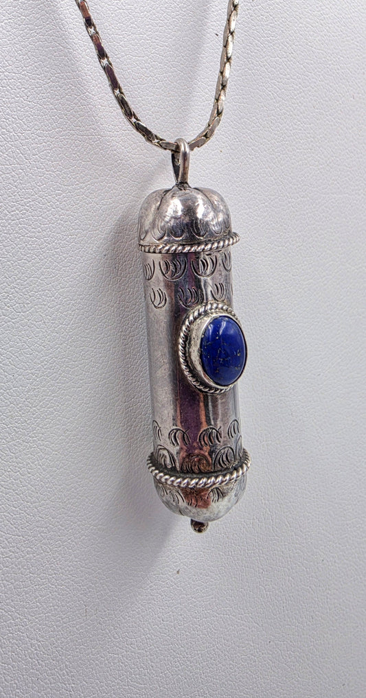 18KGF 17" Necklace/Tibetan Gau Prayer Box/Lapis Lazuli/Sterling Silver Pendant