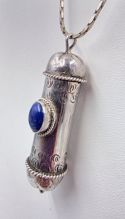 18KGF 17" Necklace/Tibetan Gau Prayer Box/Lapis Lazuli/Sterling Silver Pendant