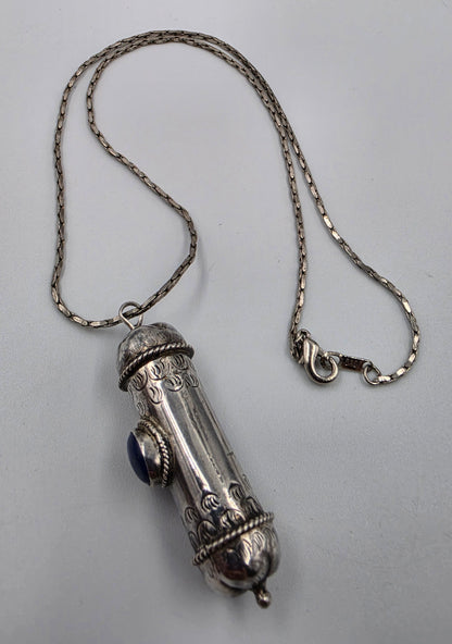 18KGF 17" Necklace/Tibetan Gau Prayer Box/Lapis Lazuli/Sterling Silver Pendant