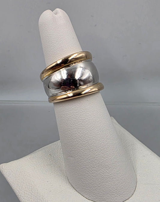 SETA Two Tone Sterling Silver/Gold Accented Wide Band Ring Size 6.25