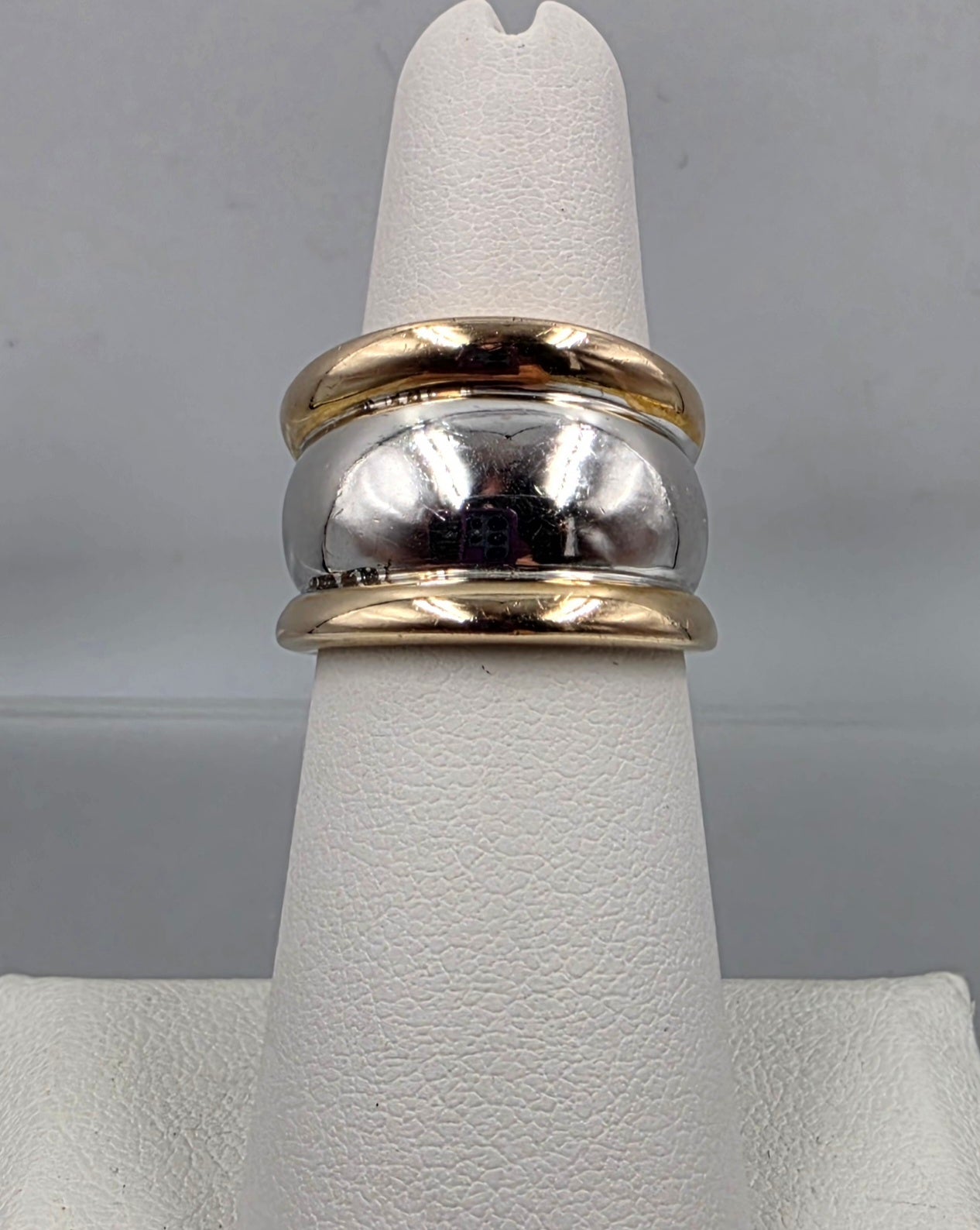 SETA Two Tone Sterling Silver/Gold Accented Wide Band Ring Size 6.25