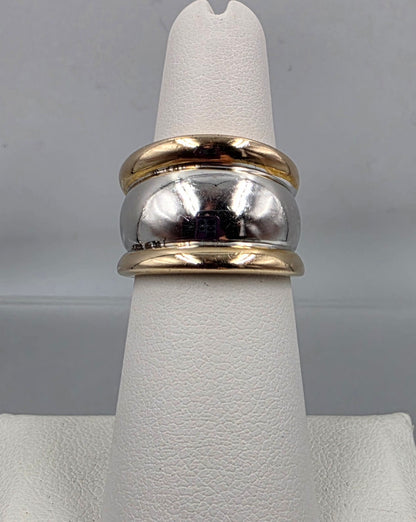 SETA Two Tone Sterling Silver/Gold Accented Wide Band Ring Size 6.25