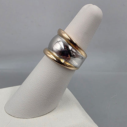 SETA Two Tone Sterling Silver/Gold Accented Wide Band Ring Size 6.25