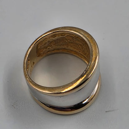 SETA Two Tone Sterling Silver/Gold Accented Wide Band Ring Size 6.25