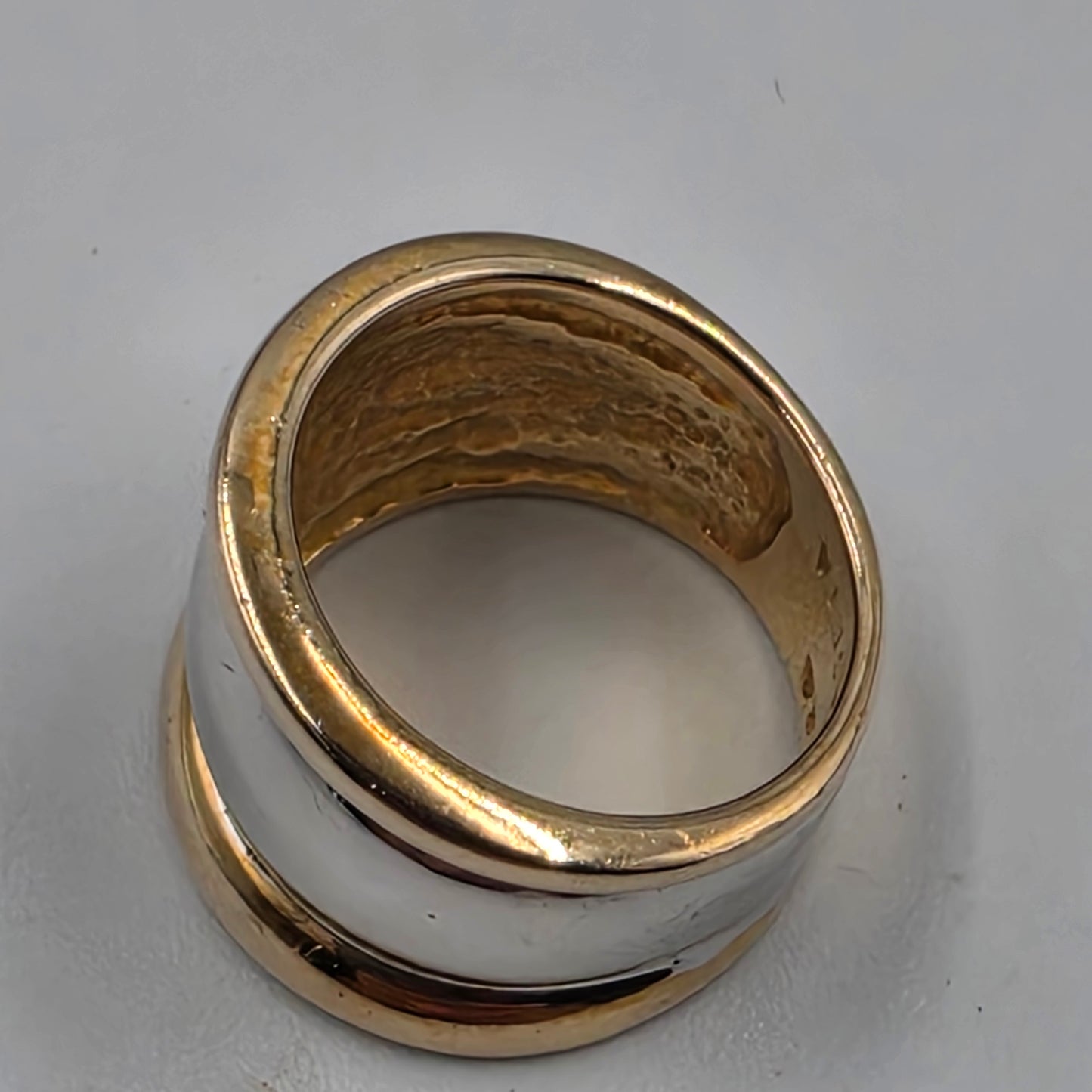 SETA Two Tone Sterling Silver/Gold Accented Wide Band Ring Size 6.25