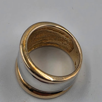 SETA Two Tone Sterling Silver/Gold Accented Wide Band Ring Size 6.25