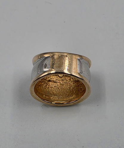 SETA Two Tone Sterling Silver/Gold Accented Wide Band Ring Size 6.25