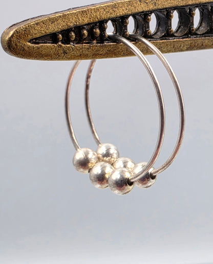 Sterling Silver Bead .75" Hoop Earrings