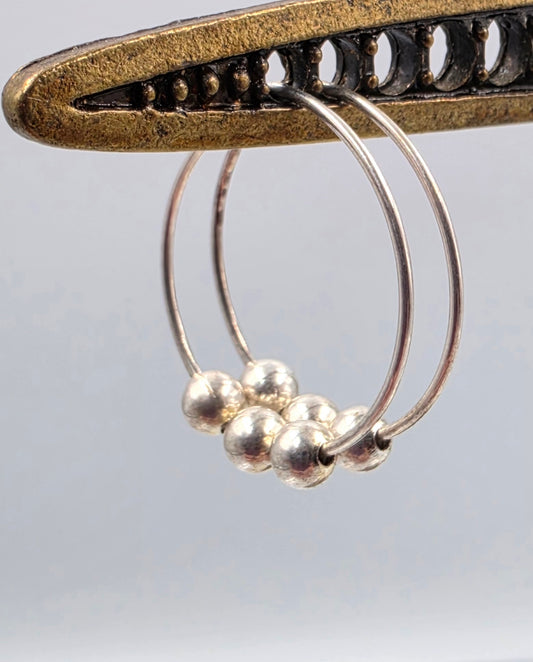 Sterling Silver Bead .75" Hoop Earrings