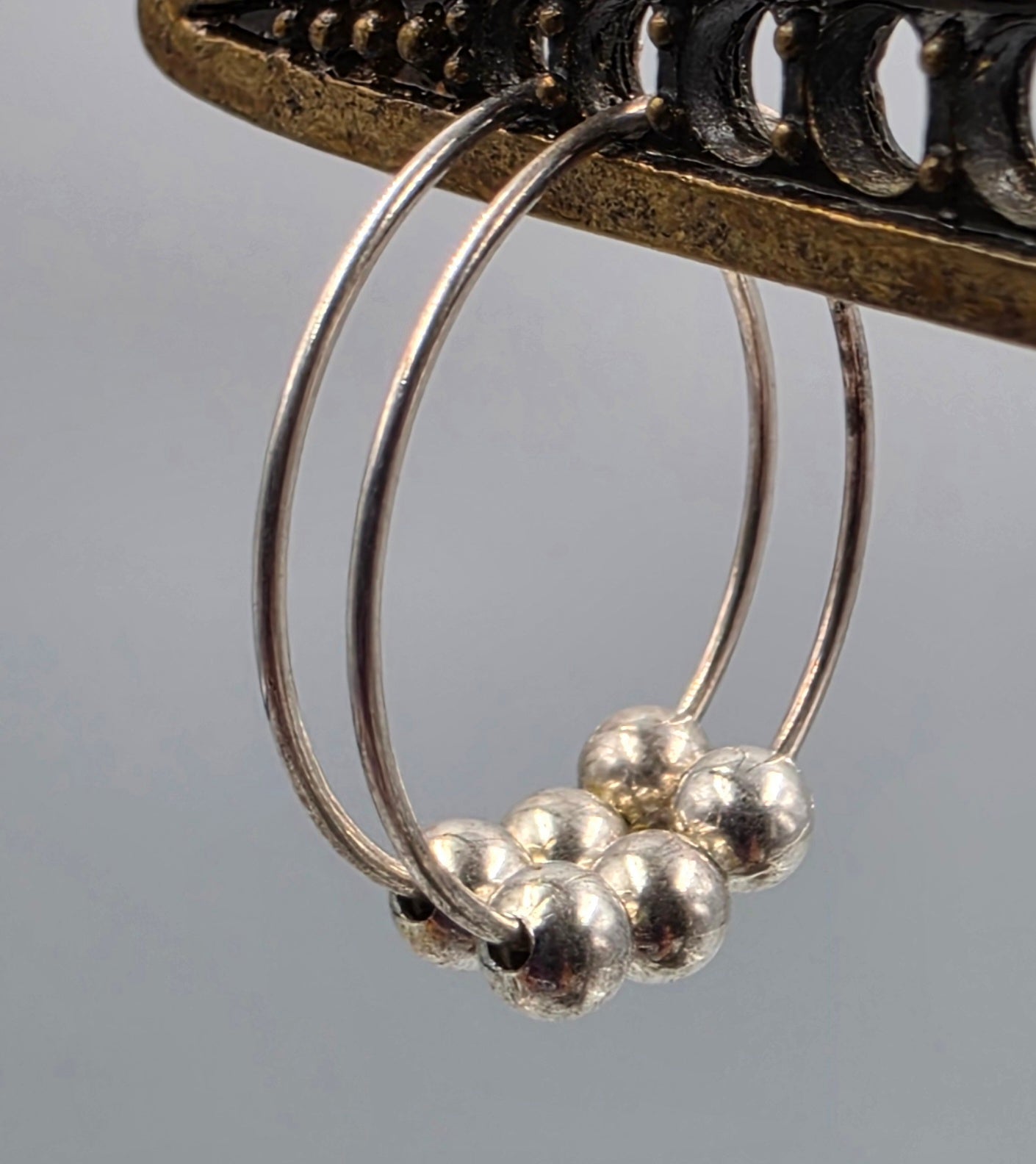 Sterling Silver Bead .75" Hoop Earrings